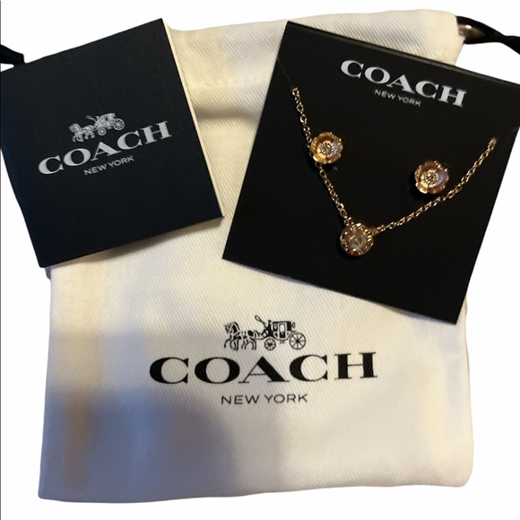 COACH Current Season Open Circle Necklace & Tea Rose Stud SET BNWT ROSE GOLD - Picture 7 of 7